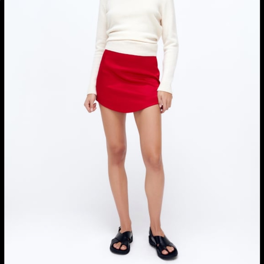 Zara red silk mini skirt NWOT